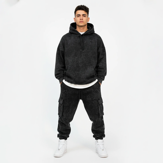 Acid Washed Hoodie: Black