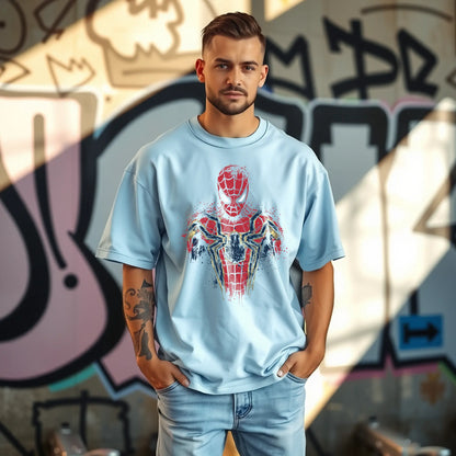 spider man splatter art oversized t shirt red gold