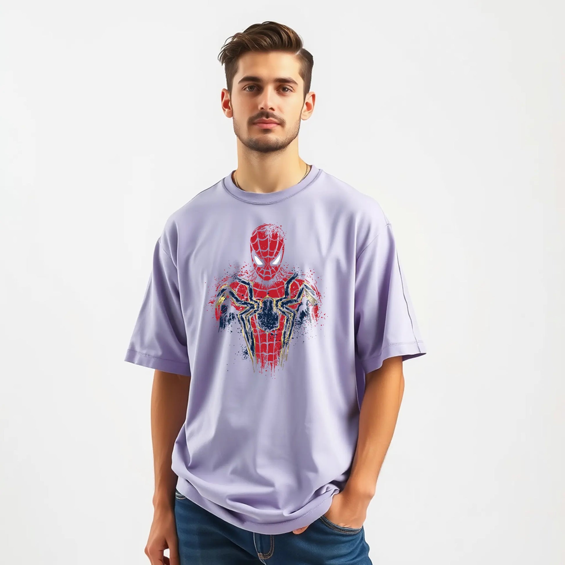spider man splatter art oversized t shirt red gold