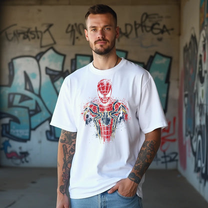 spider man splatter art oversized t shirt red gold