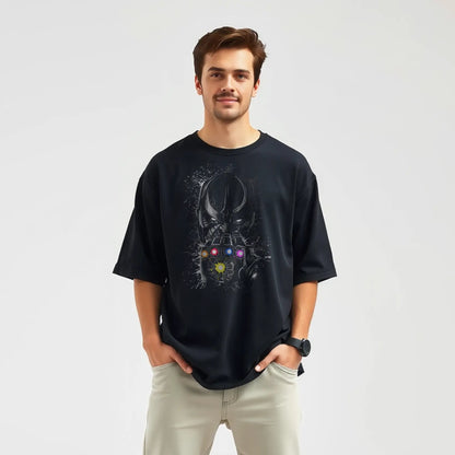 thanos gauntlet neon stones oversized graphic t shirt