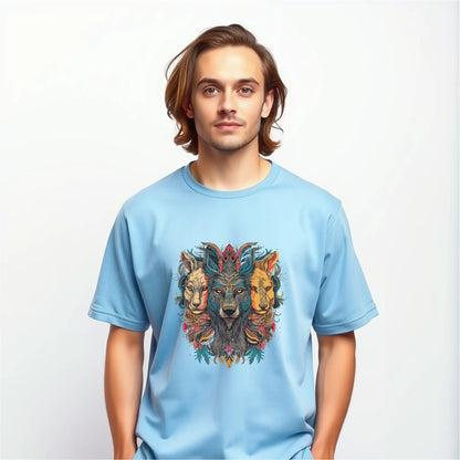 lion wolf trio totem mandala oversized graphic t shirt