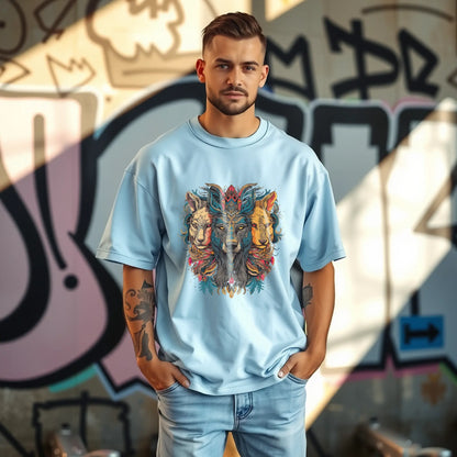 lion wolf trio totem mandala oversized graphic t shirt