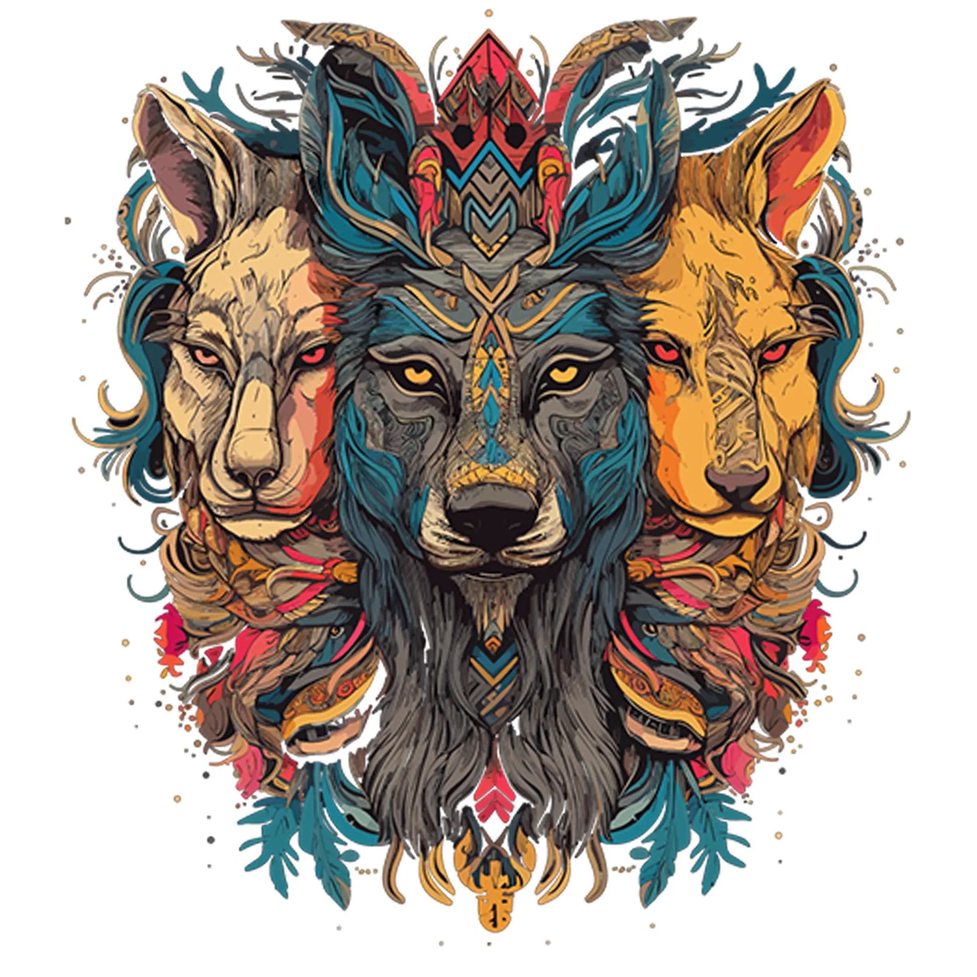 lion wolf trio totem mandala oversized graphic t shirt