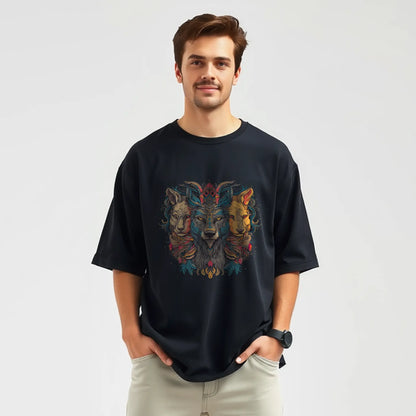 lion wolf trio totem mandala oversized graphic t shirt