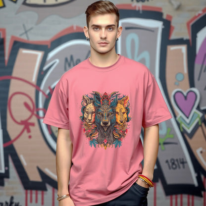 lion wolf trio totem mandala oversized graphic t shirt