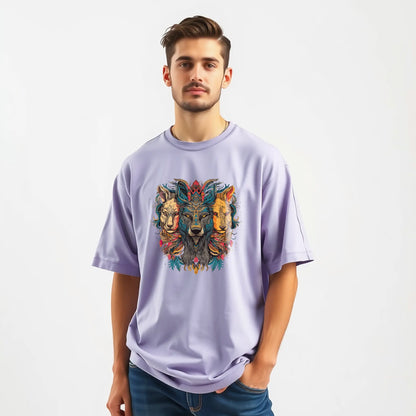 lion wolf trio totem mandala oversized graphic t shirt