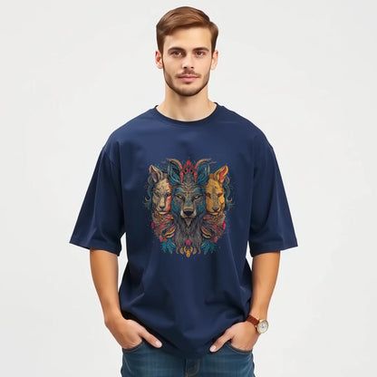 lion wolf trio totem mandala oversized graphic t shirt
