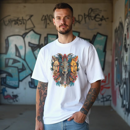 lion wolf trio totem mandala oversized graphic t shirt