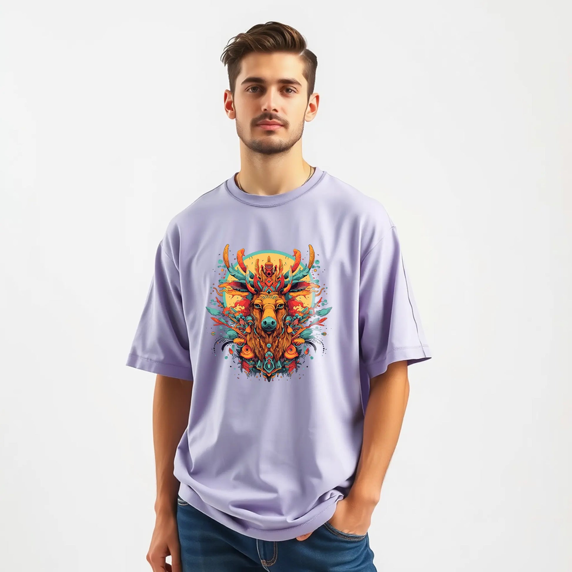 stag totem mandala oversized t shirt tribal art