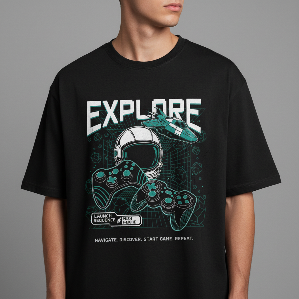 Explore – Space Gamer Oversized Graphic T-Shirt Menswear