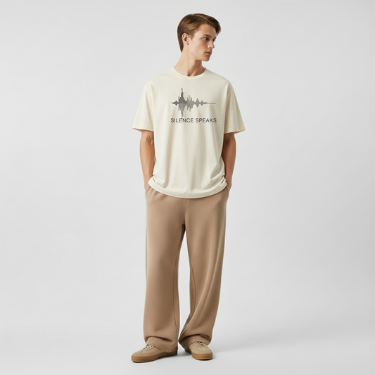 Silence Speaks – Minimal Soundwave Graphic- Terry Oversized Tee Menswear