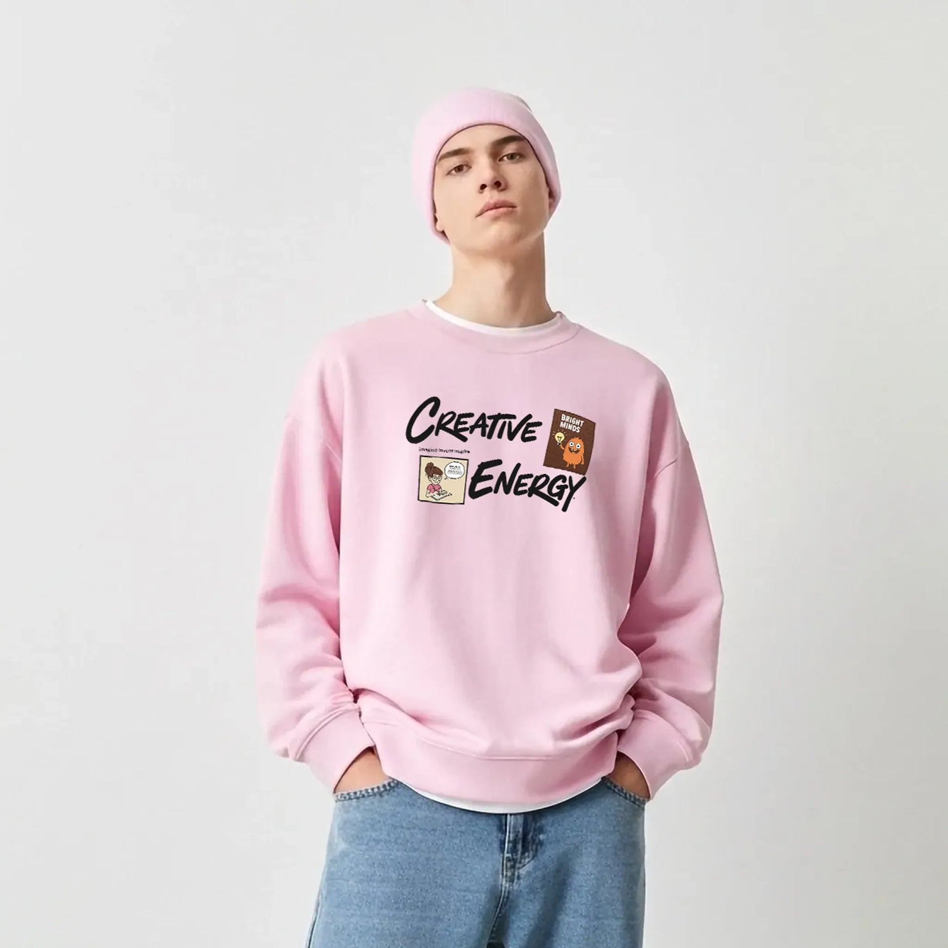 Creative Energy-Pink-Mens Oversized Sweatshirt
