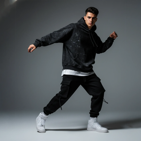 Acid Washed Hoodie: Black