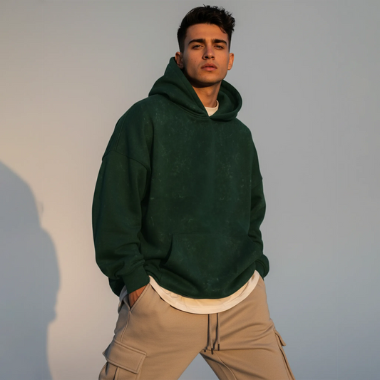 Acid Washed Hoodie: Bottle Green