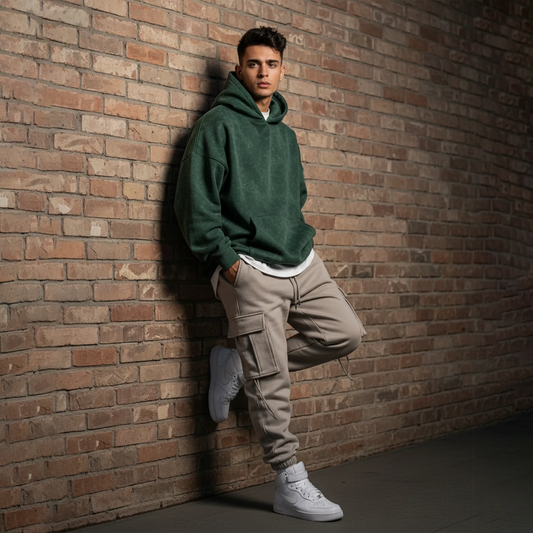 Acid Washed Hoodie: Bottle Green