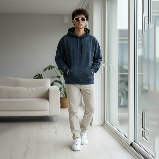 Acid Washed Hoodie: Navy