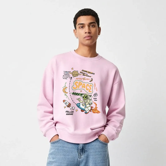 Space Mission-Pink-Mens Oversized Sweatshirt