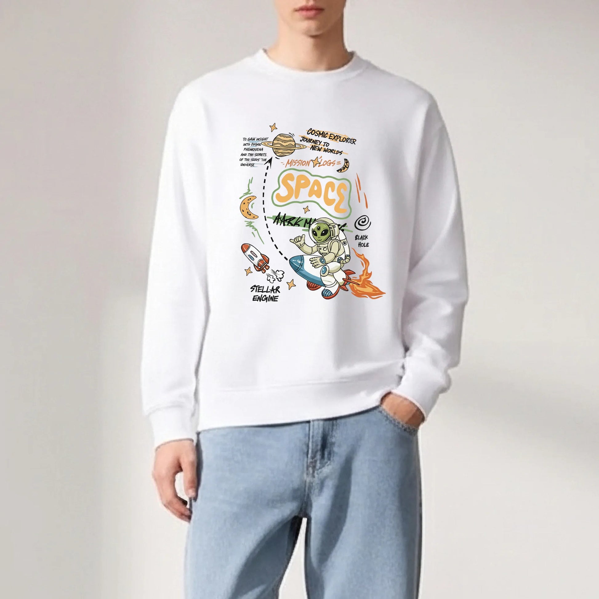 Space Mission-White-Mens Oversized Sweatshirt
