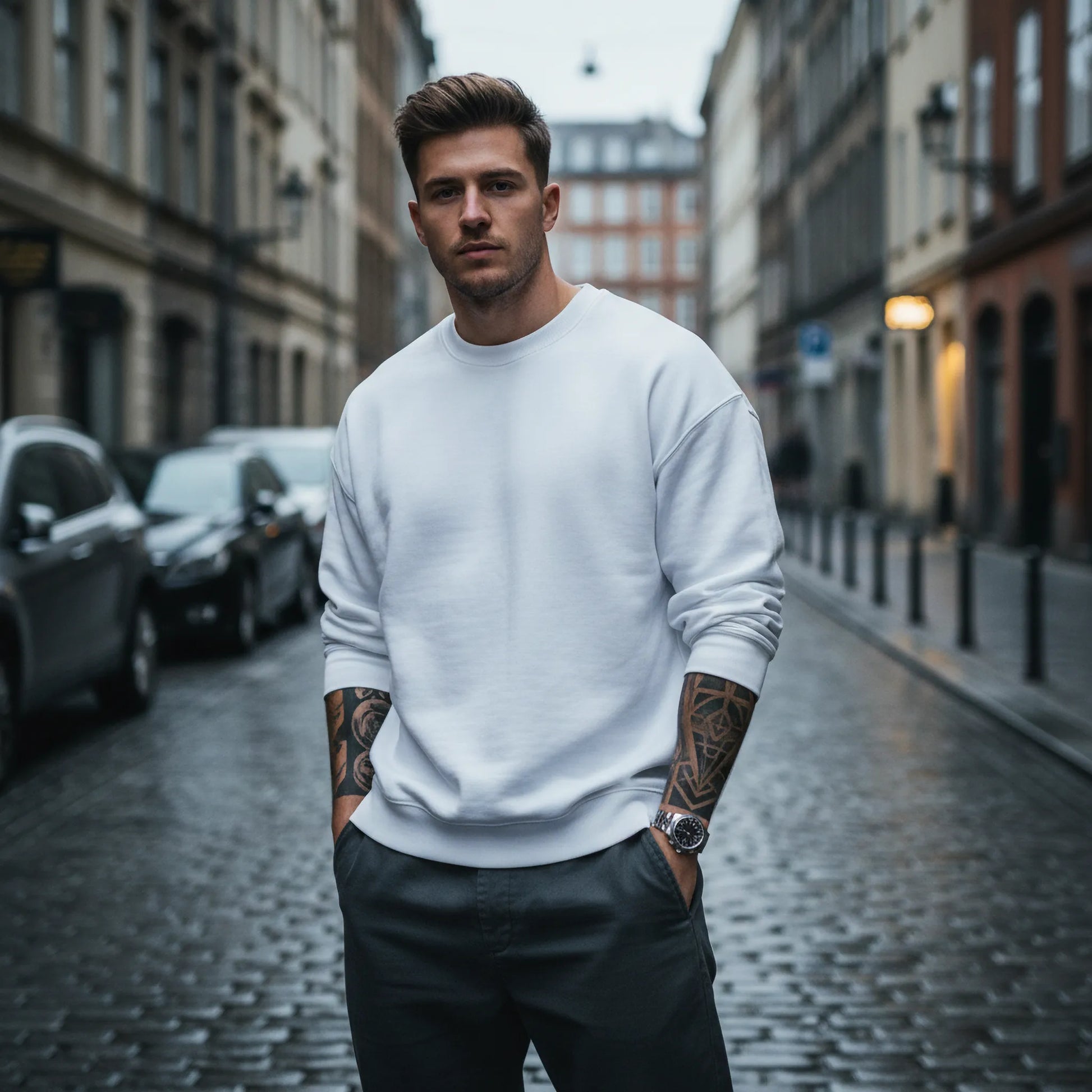 Oversized Core Sweatshirt - White-Mens Oversized Sweatshirt