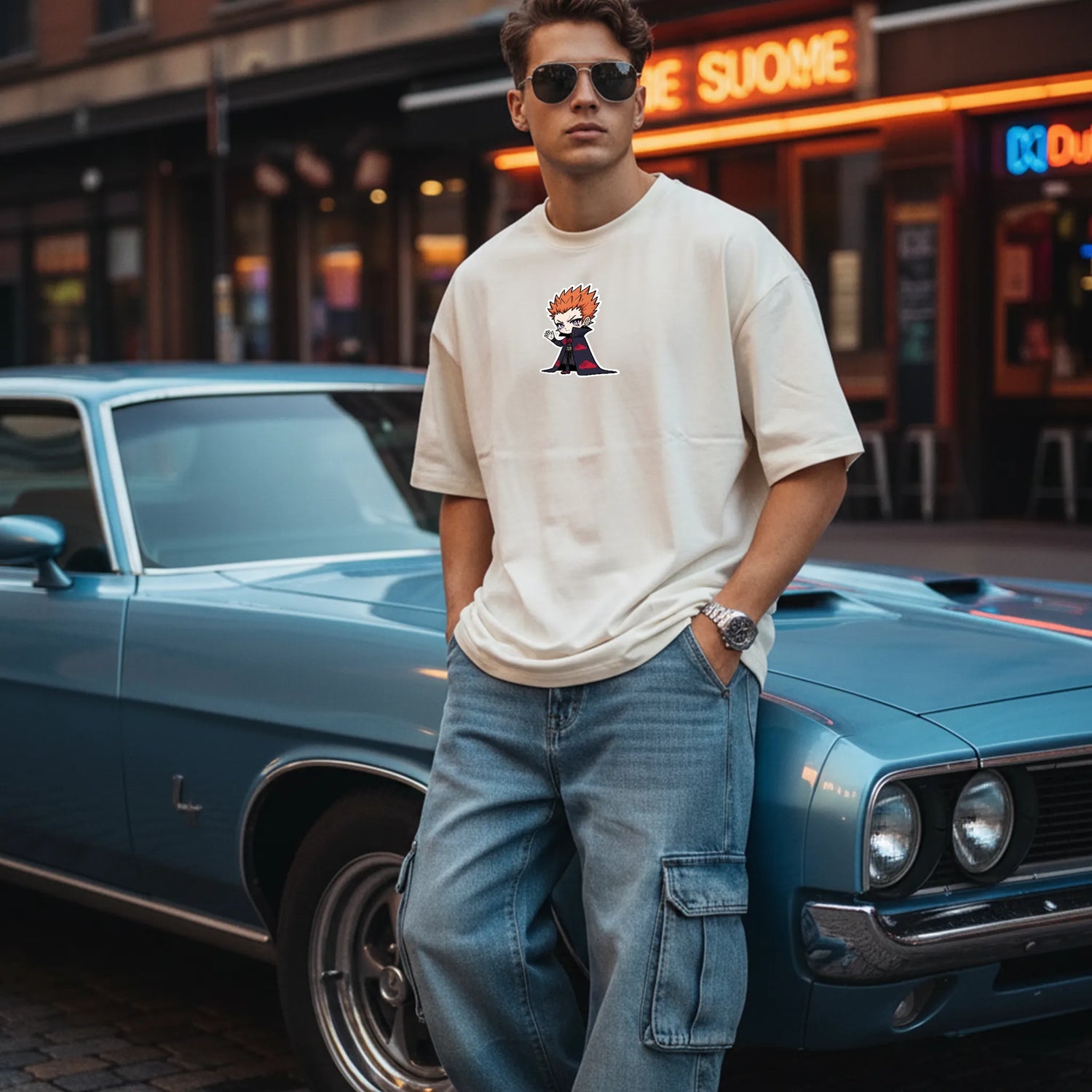 Chibi Reaper – Dark Hooded Anime Villain Oversized T-Shirt Mens Wear