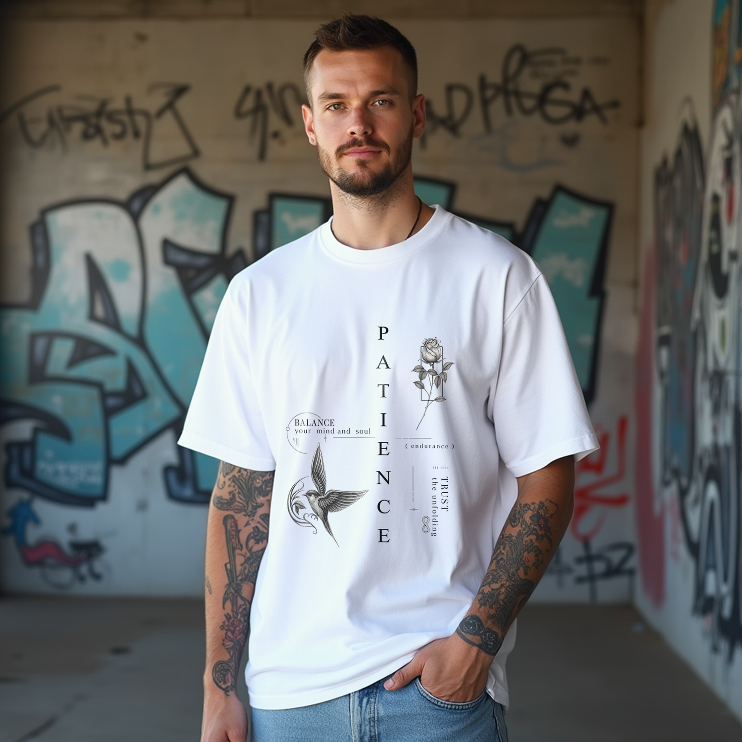 Patience – Minimal Graphic Terry Oversized Tee Menswear