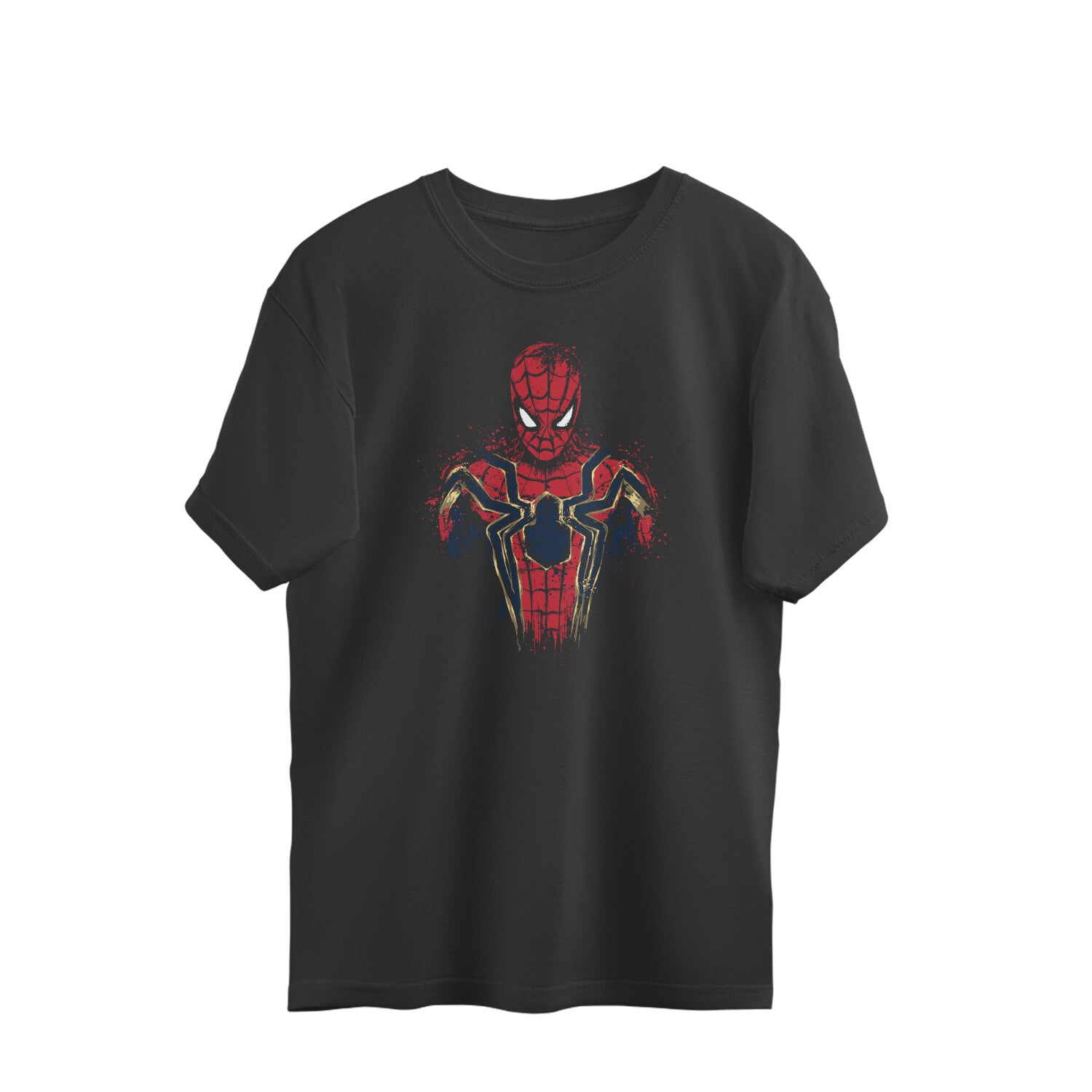 spider man splatter art oversized t shirt red gold