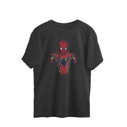 spider man splatter art oversized t shirt red gold