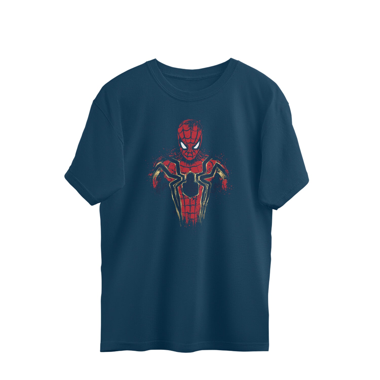 spider man splatter art oversized t shirt red gold