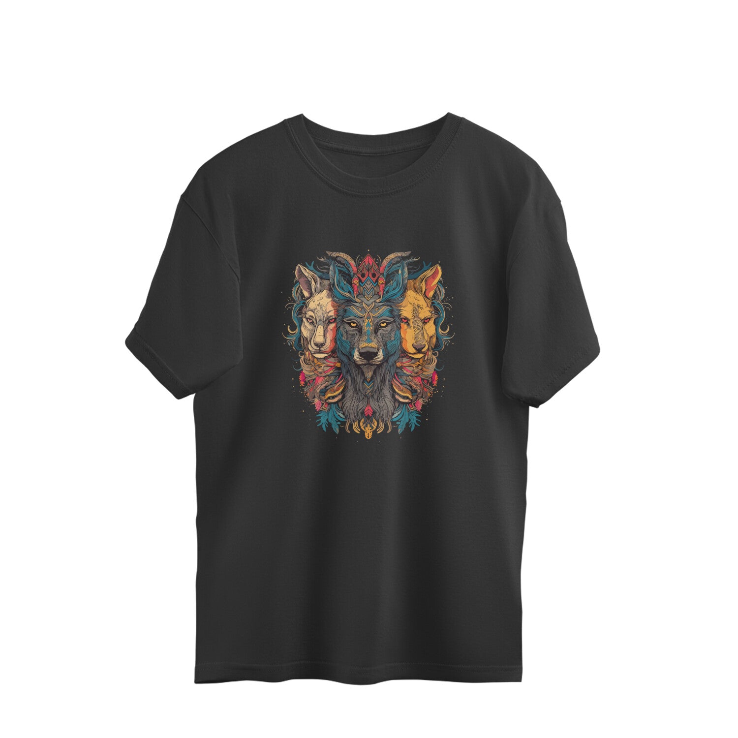 lion wolf trio totem mandala oversized graphic t shirt