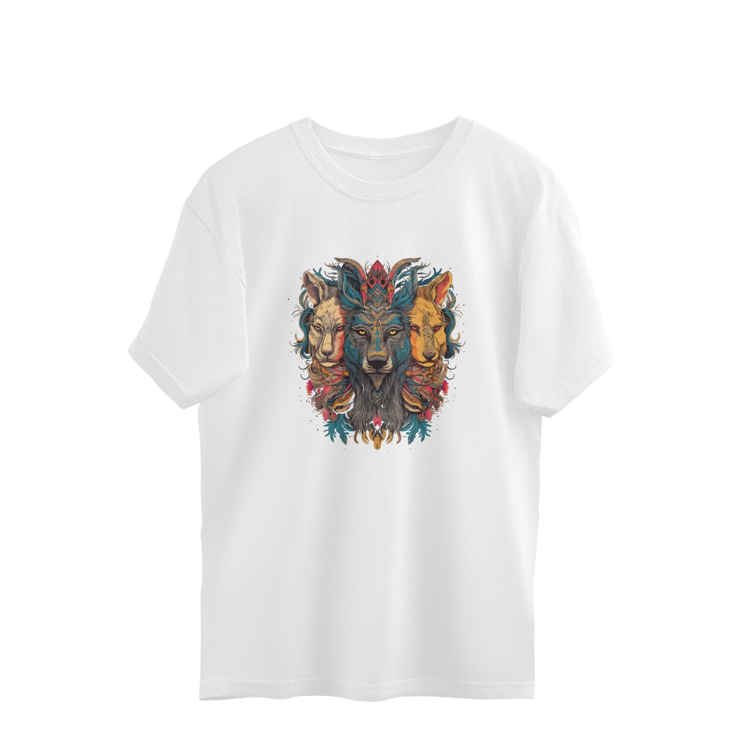 lion wolf trio totem mandala oversized graphic t shirt