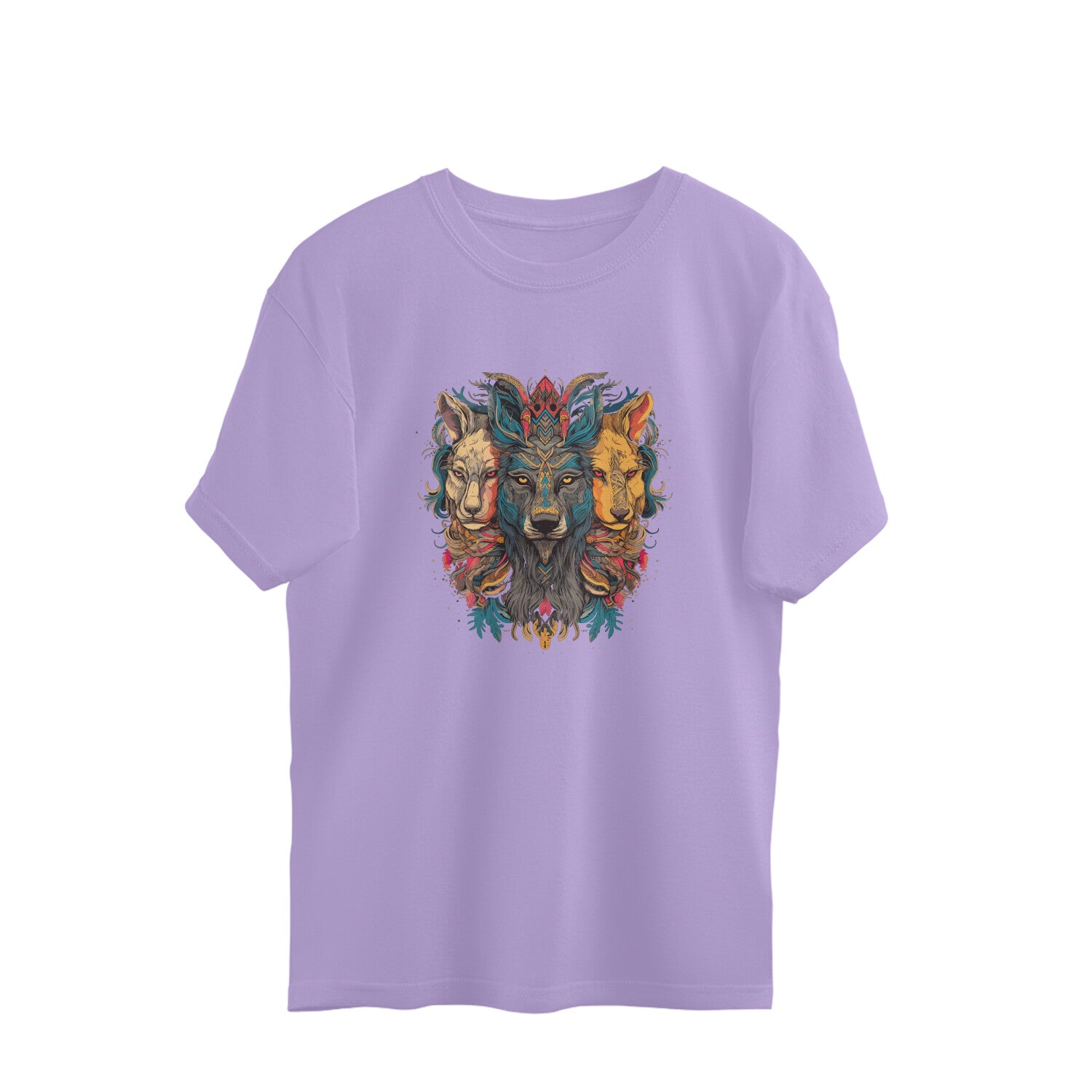 lion wolf trio totem mandala oversized graphic t shirt