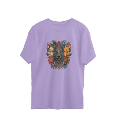 lion wolf trio totem mandala oversized graphic t shirt