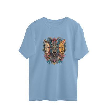 lion wolf trio totem mandala oversized graphic t shirt