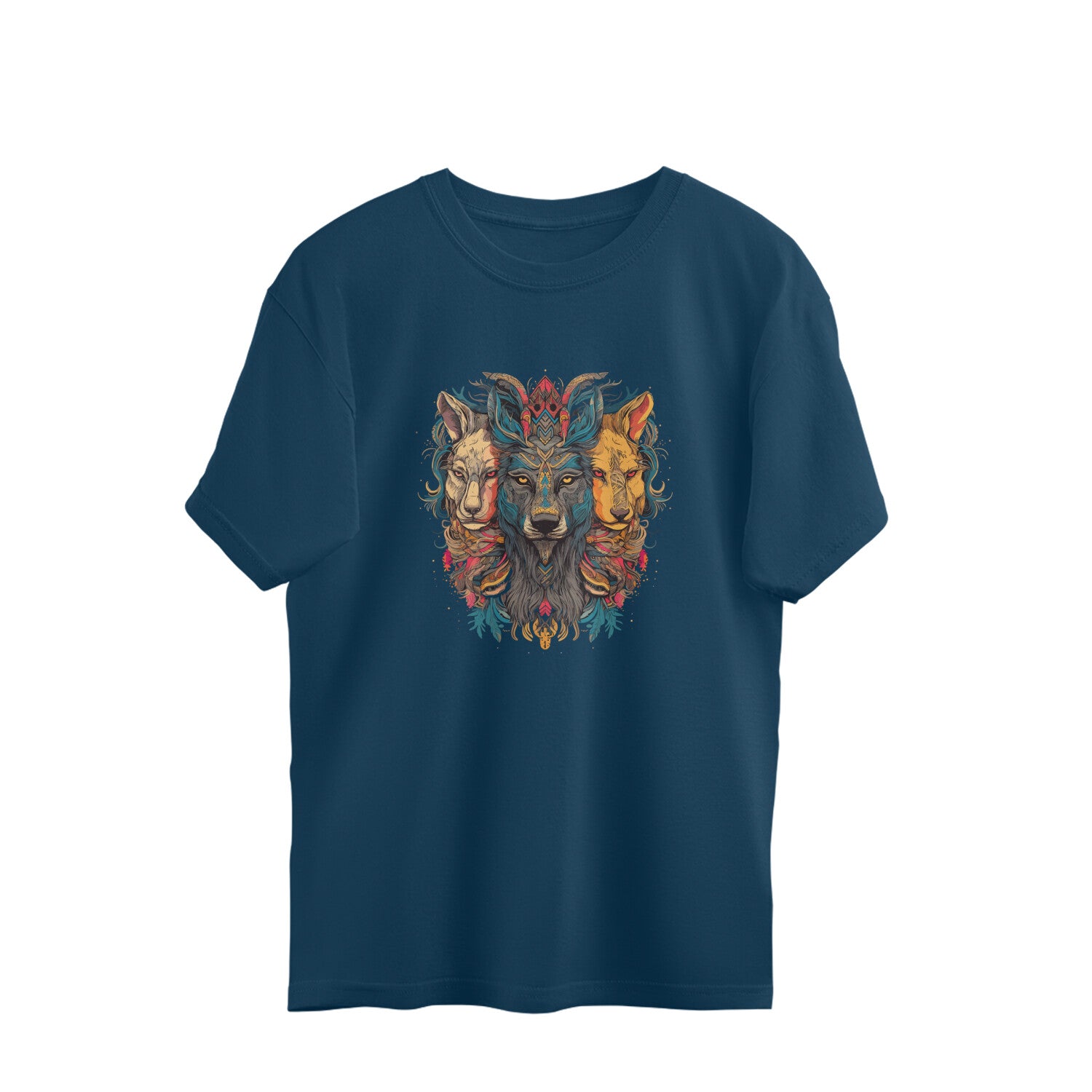 lion wolf trio totem mandala oversized graphic t shirt